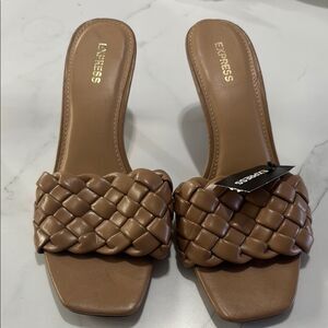 Express Tan Woven Leather Sandals